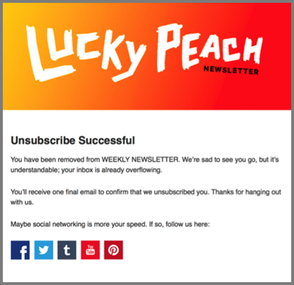 Unsubscribe Page Example: Lucky Peach