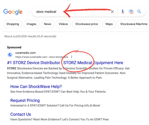 CuraMedix STORZ search engine results page