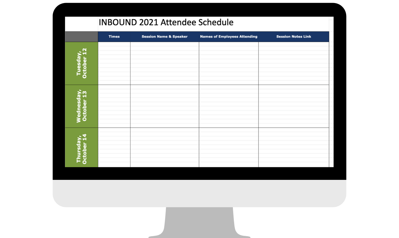 INBOUND 2021 Team Session Calendar